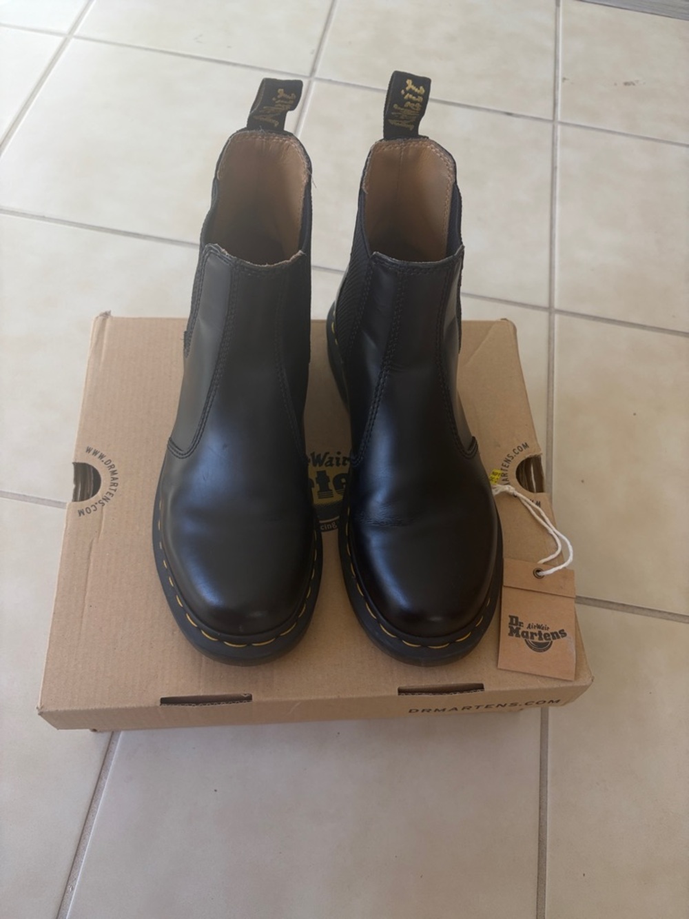 Dr. Martens Black Chelsea Boots with Yellow Stitching